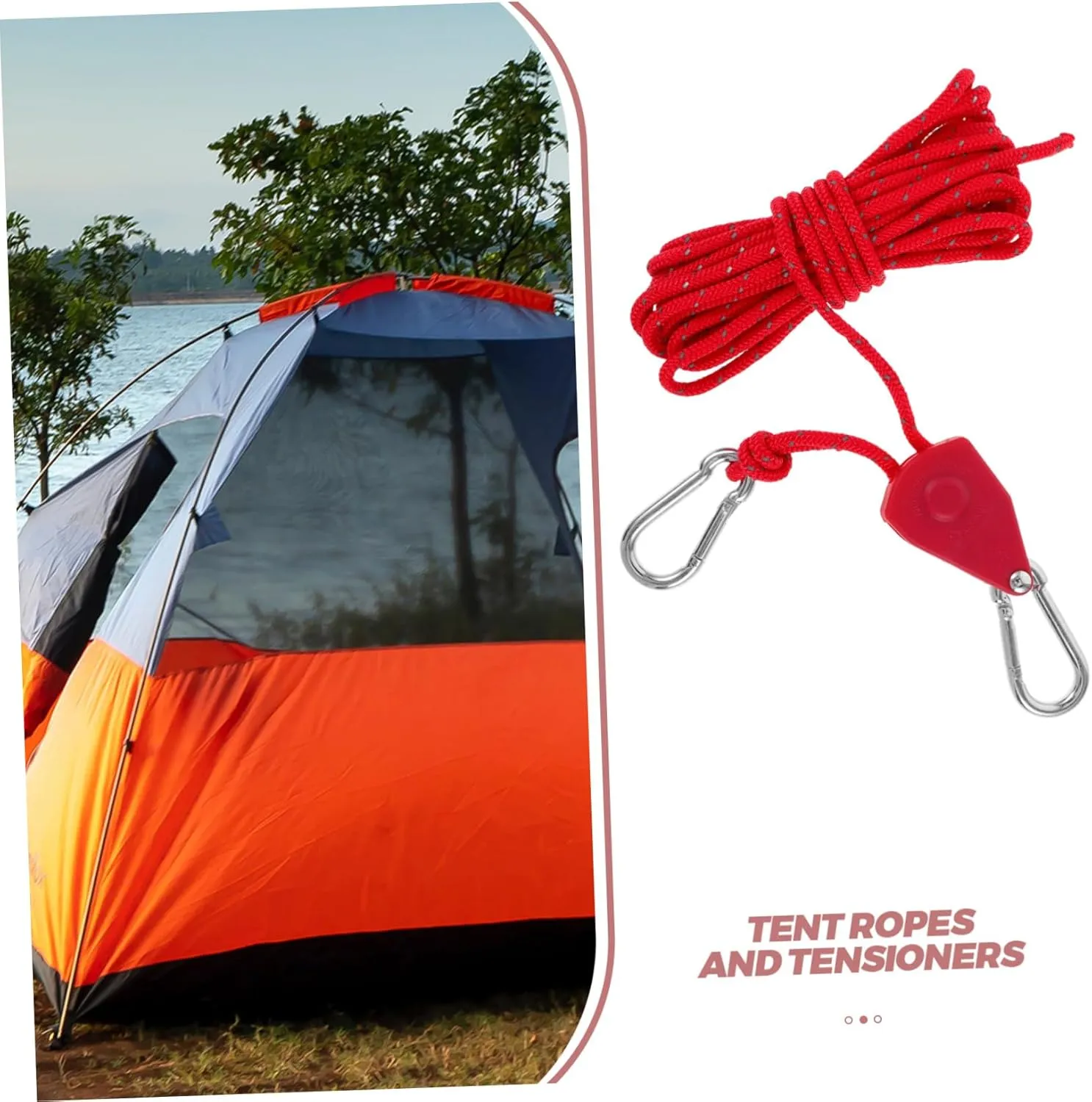 POPETPOP 4 Bundles of High-Visibility Tent Windproof Ropes Metal Tensioner and Pulley for Camp Hiking and Outdoor Activities