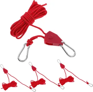 POPETPOP 4 Bundles of High-Visibility Tent Windproof Ropes Metal Tensioner and Pulley for Camp Hiking and Outdoor Activities