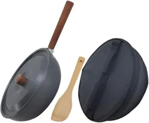 POPETPOP Sturdy Outdoor Cooking Pot Nonstick Aluminum Camping Fry Pan Wooden Handle Essential for Hiking Picnics Travel