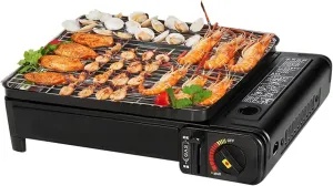 Portable Butane Gas Grill with Stainless Steel Griddle - Tabletop Korean BBQ Grill for Outdoor Camping, Tailgating & Versatile Cooking - Includes Carry Case