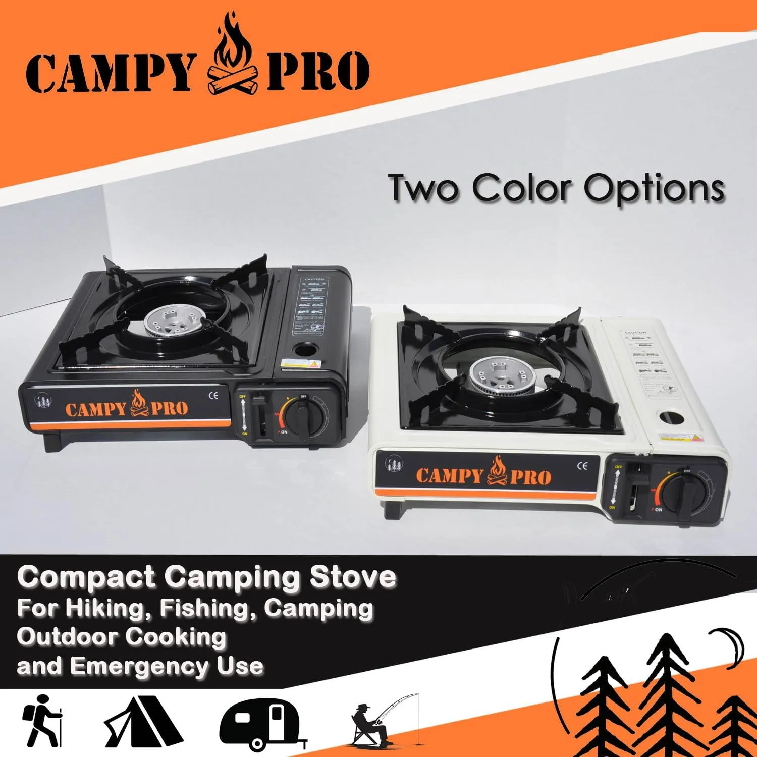 Portable Butane Gas Stove with Automatic Ignition and Carrying Case – Compact Camping Stove for Hiking, Outdoor Cooking, and Emergency Use (WHİTE)