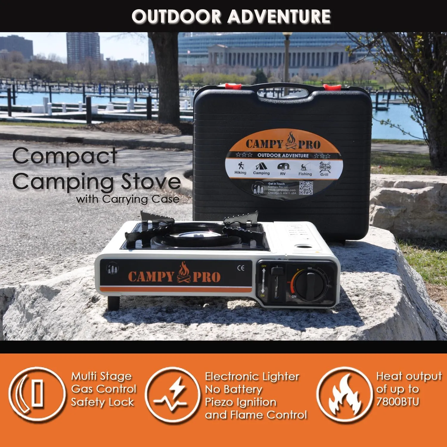 Portable Butane Gas Stove with Automatic Ignition and Carrying Case – Compact Camping Stove for Hiking, Outdoor Cooking, and Emergency Use (WHİTE)