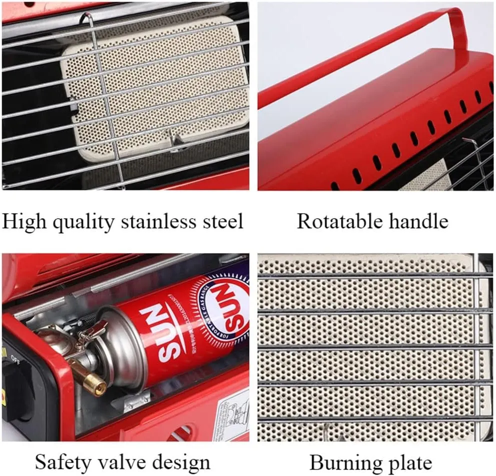 Portable Butane Heater Camping Gas Heater Outdoor Mobile Heater 2 in 1 Propane Heater & Stove, Ceramic Gas Heater for Caravan, Camping, Fishing (Color : Red Camping Stove)