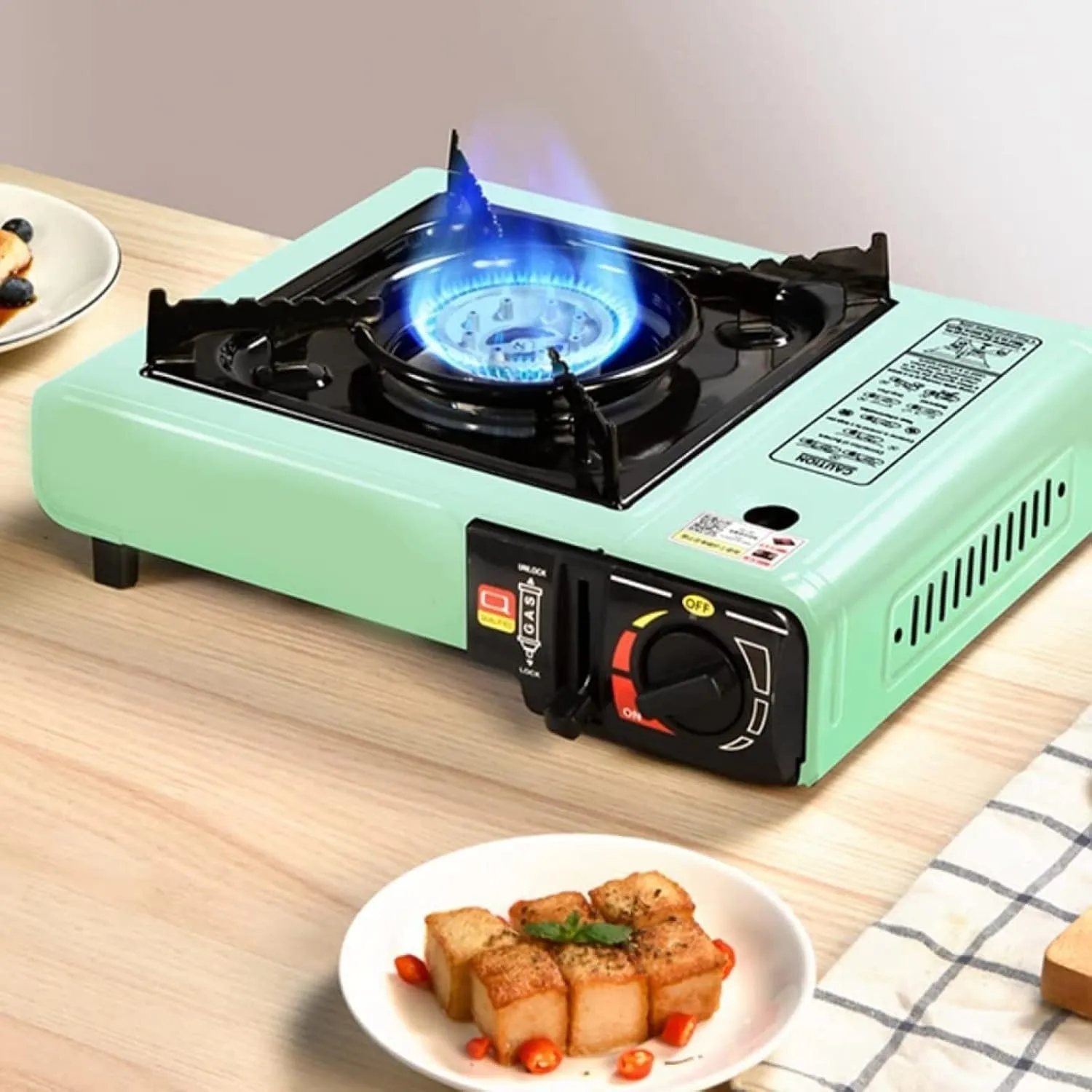Portable Butane Stove Camping Gas Single Stoves Piezo Electric Ignition 2.9KW Outdoor Field Stove Cassette Stove Gas Portable Butane Stove,without Draft Shield