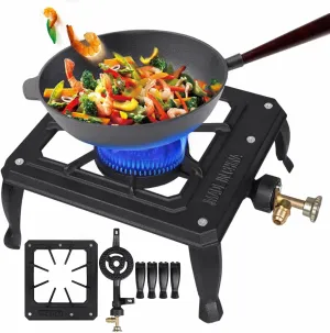 Portable Camp Stove Single,Portable Gas Stove, Cast Iron Propane Liquefied Petroleum Gas Stove 15000BTU Outdoor Stove For Barbecue, Tailgating, And Hiking Camping Cookware