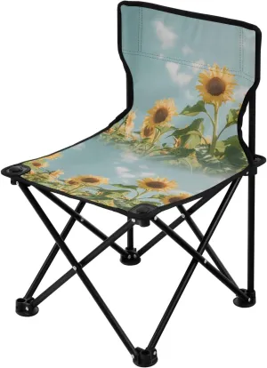Portable Camping Folding Chairs Foldable Chair Small Sunflowers Retro Lightweight Backpacking Outdoor Outside Fishing