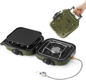 Portable Camping Gas Cooker, Frying Pan, Stove with Adjustable Burners, Foldable Single Burner Stove, Iron SkilletPerfect for Camping & Hiking, Emergency Cooking Stove