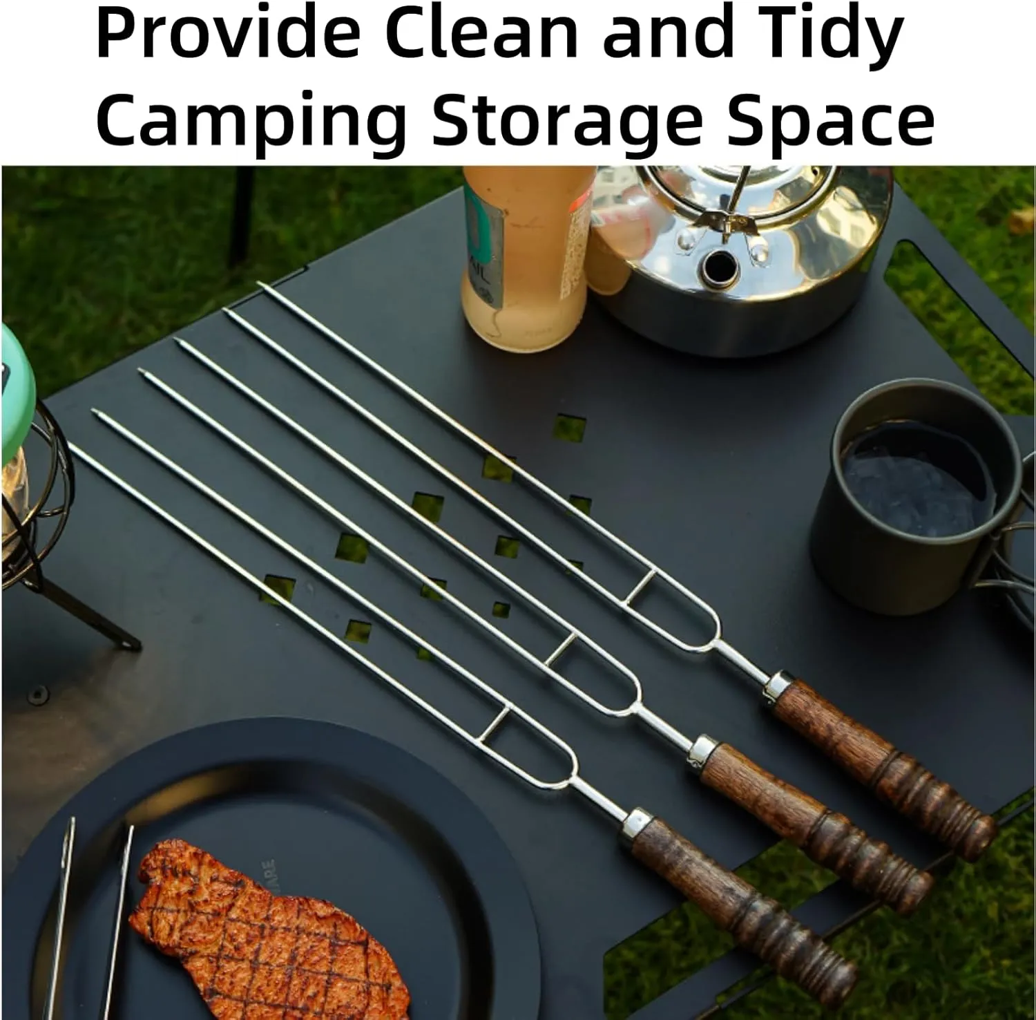 Portable Camping Kitchen Utensil Set, 10pcs Wooden Cookware Kit, Stainless Steel Stainless Steel Outdoor Cooking and Grilling Utensil Organizer Set for Travel, Picnics, BBQs (Black,10pcs)
