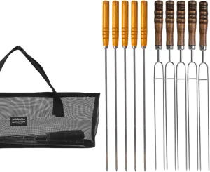 Portable Camping Kitchen Utensil Set, 10pcs Wooden Cookware Kit, Stainless Steel Stainless Steel Outdoor Cooking and Grilling Utensil Organizer Set for Travel, Picnics, BBQs (Black,10pcs)