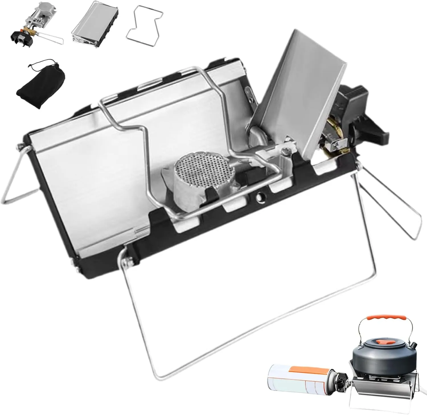 Portable Camping Stove with Ignition, 3500W Folding Cassette Stove, Windproof Camping Gas, Heat-Resistant Backpacking for Outdoor Picnic Hiking