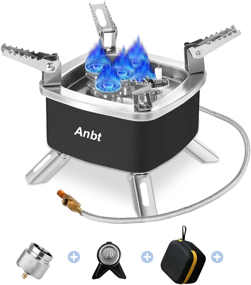 Portable Camping Stove,15800W Gas Stove with Fuel Canister Adapter,Butane Gas Stove for Outdoor Camping Cooking Hiking RV Trip & Picnic