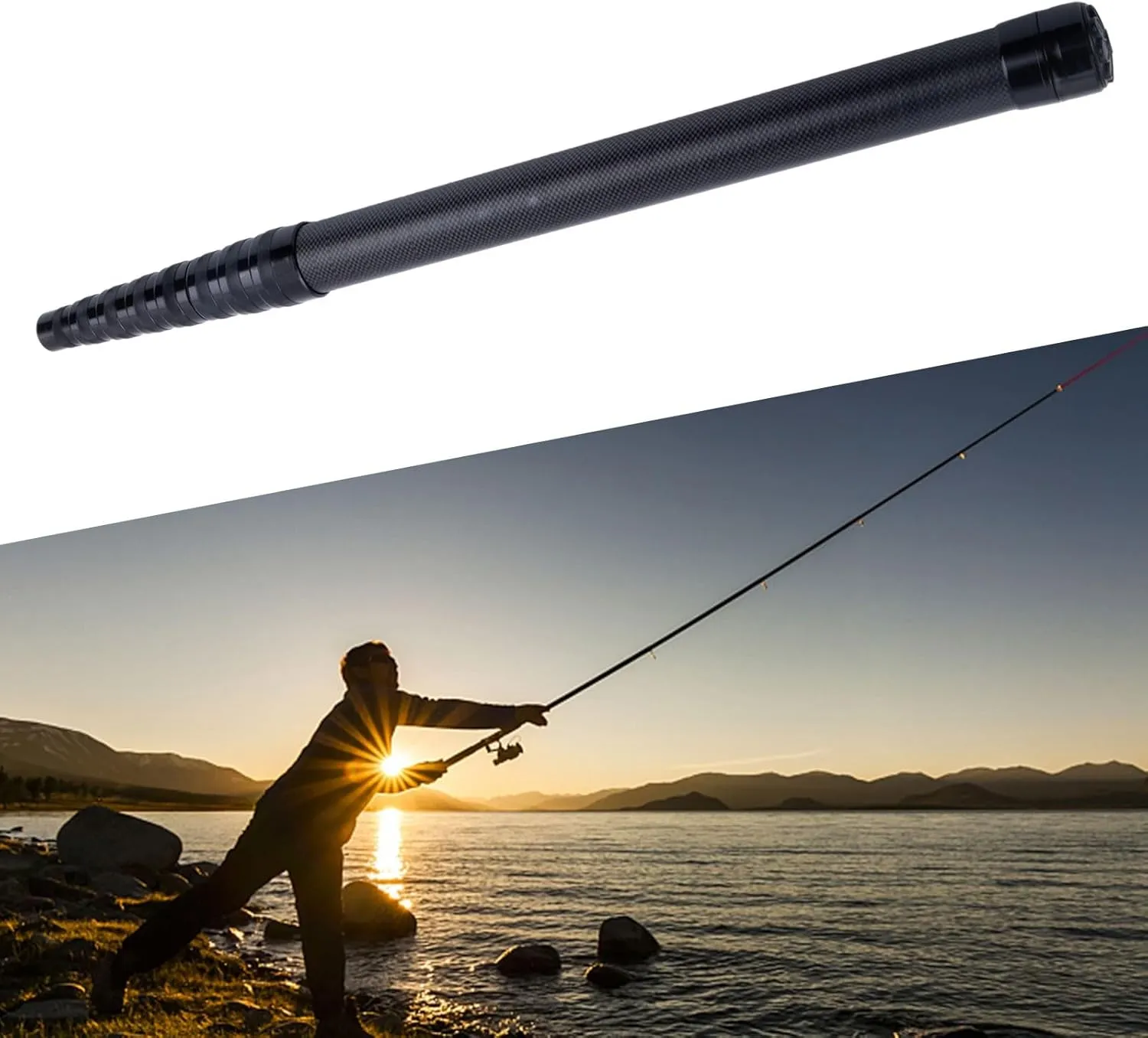 Portable Carbon Fiber Telescoping Fishing Landing Net Rod Fish Handle Collapsible Pole Carbon Fiber Fishing Net Long Handle (Loading Bearing: 15Kg / 33Lb)-1.7m
