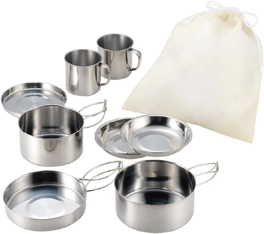 Portable Cooking Set Camping Cookware Set Lightweight Compact Camping Cooking Pot Stew Pot Frying Pan Plates Cups