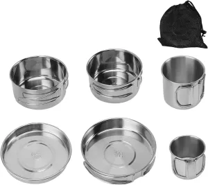 Portable Cookware Set Efficient Stainless Steel Lightweight Multifunctional Cooking for Camping Hiking