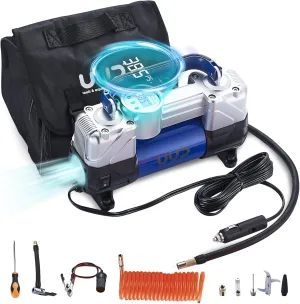 Portable Digital Car Tire Inflator with Gauge Auto Shut-Off, 150PSI 12V DC Double Cylinders Heavy Duty Portable Air Pump w/Emergency LED Light for Truck, SUV, Car, RV