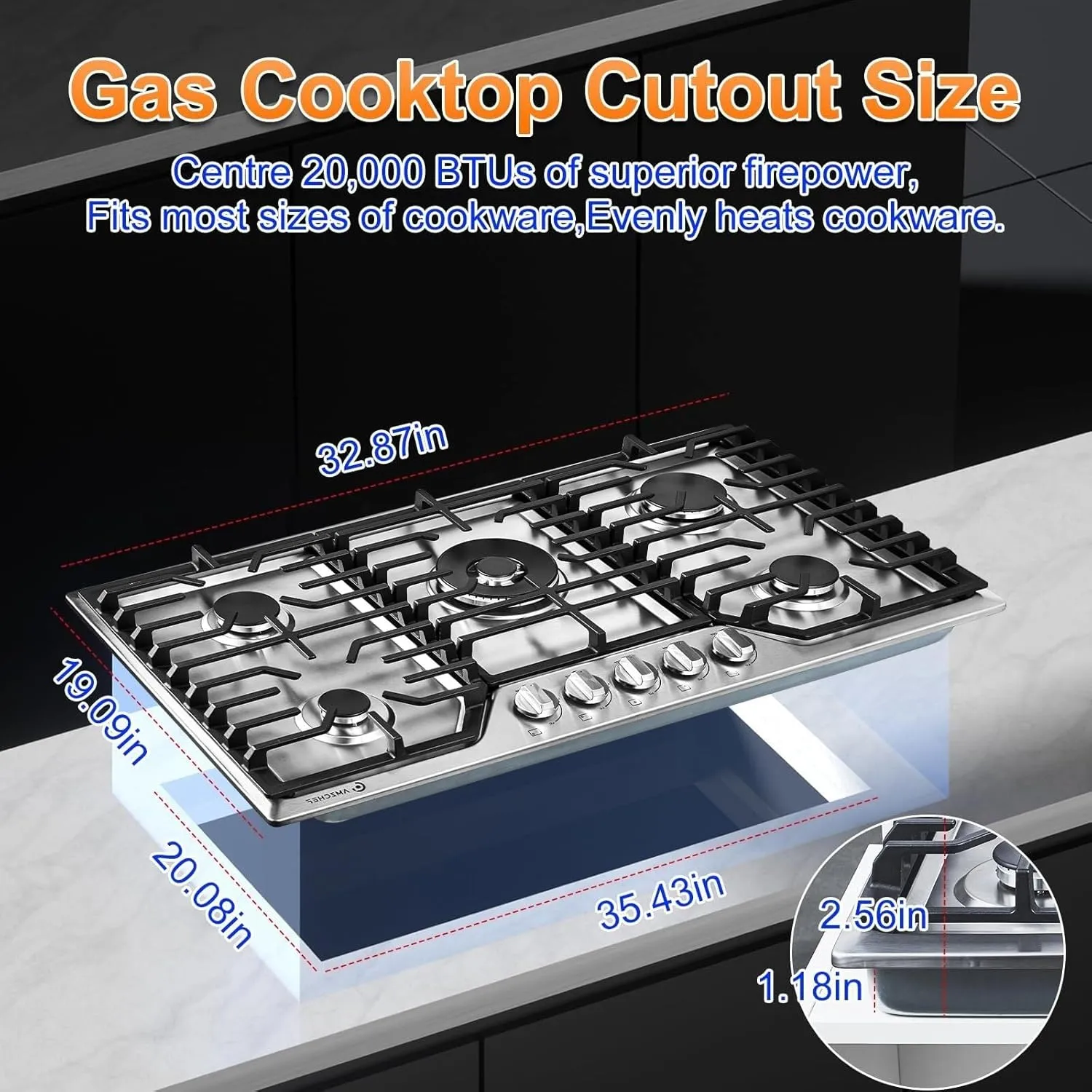 Portable double stove 36 Inch Gas Cooktop With 5 Made In Italy SABAF Power Burners.Max 48,300 BTU/hr Built-in Gas Stove Top Of 304 Stainless Steel,NG/LPG Convertible Camping Portable LPG Gas Stove,(36