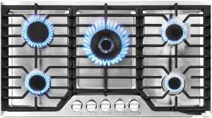 Portable double stove 36 Inch Gas Cooktop With 5 Made In Italy SABAF Power Burners.Max 48,300 BTU/hr Built-in Gas Stove Top Of 304 Stainless Steel,NG/LPG Convertible Camping Portable LPG Gas Stove,(36