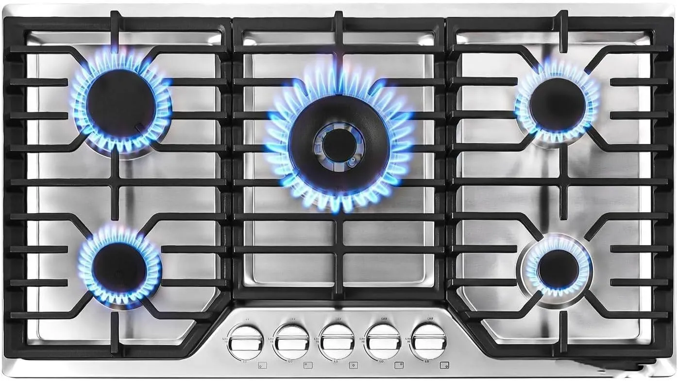 Portable double stove 36 Inch Gas Cooktop With 5 Made In Italy SABAF Power Burners.Max 48,300 BTU/hr Built-in Gas Stove Top Of 304 Stainless Steel,NG/LPG Convertible Camping Portable LPG Gas Stove,(36