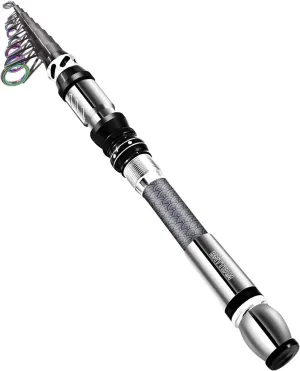 Portable Fishing Spinning Rod and Reel Combo Set Carbon Fiber Fluorescent Rod Tip, with Fishing Lures Line Carrier Bag Kits for Travel Surf 99 (Black-2, 2.7M/106.5in/8.86ft)