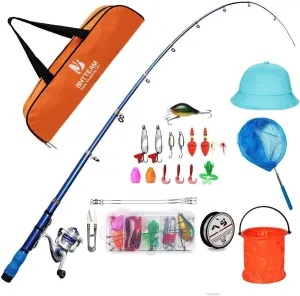 Portable Fishing Spinning Rod and Reel Combo Set Carbon Fiber Fluorescent Rod Tip, with Fishing Lures Line Carrier Bag Kits for Travel Surf 99 (Orange-3, 1.2M/47in/3.9ft)