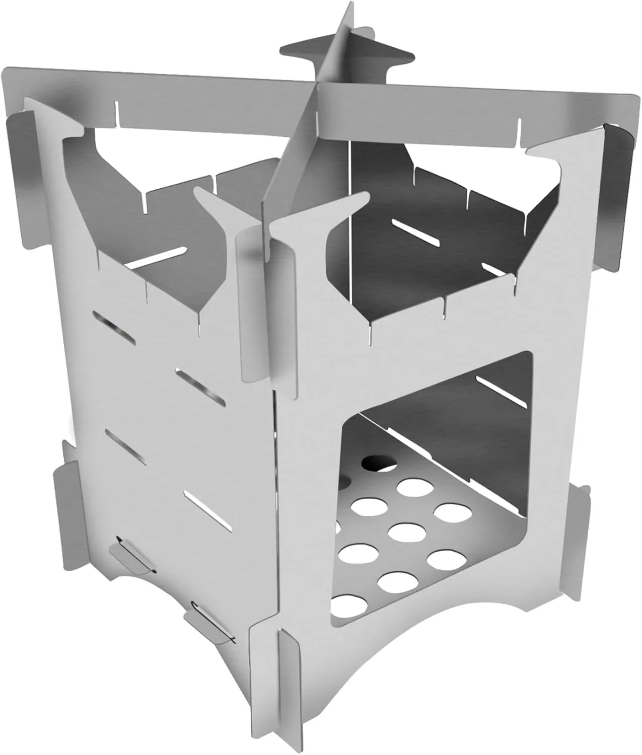 Portable Folding Stainless Steel Camp Stove, Compact Mini Wood Burner for Hiking, Efficient Fuel Use, Slot and Vent Design