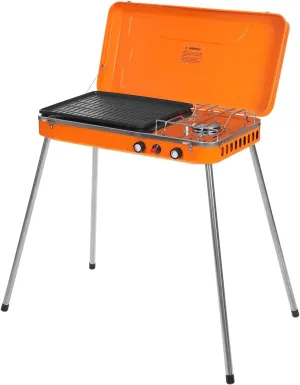 Portable Gas Camping Stove, Dual Burner Outdoor Grill Cooker with Adjustable Firepower, Cold-Rolled Steel BBQ Grill for Camping, Picnic, Backyard, and Beach Parties, Includes Collapsible Windscreen