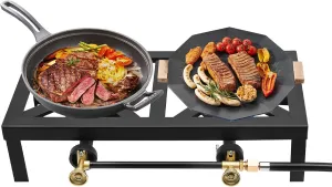 Portable Gas Camping Stove,Double Burner Stove,18.9x9.84 Inch,High Efficiency 8000W Adjustable Flame for Grilling, Camping, Turkey Frying, Home Brewing, Maple Syrup Preparation