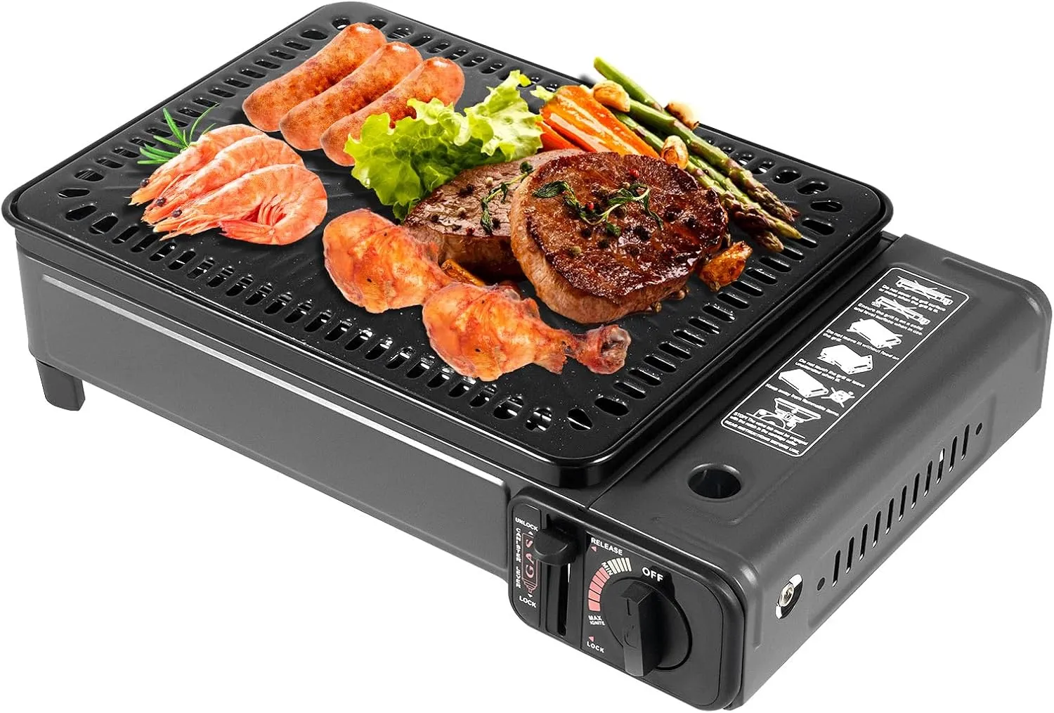 Portable Gas Grill Butane Stove Tabletop BBQ Butane Grill Set Gas Stove Korean Bbq Stove with Barbecue Kit & Storage Case Camping Grills for Camping Traveling Outdoor