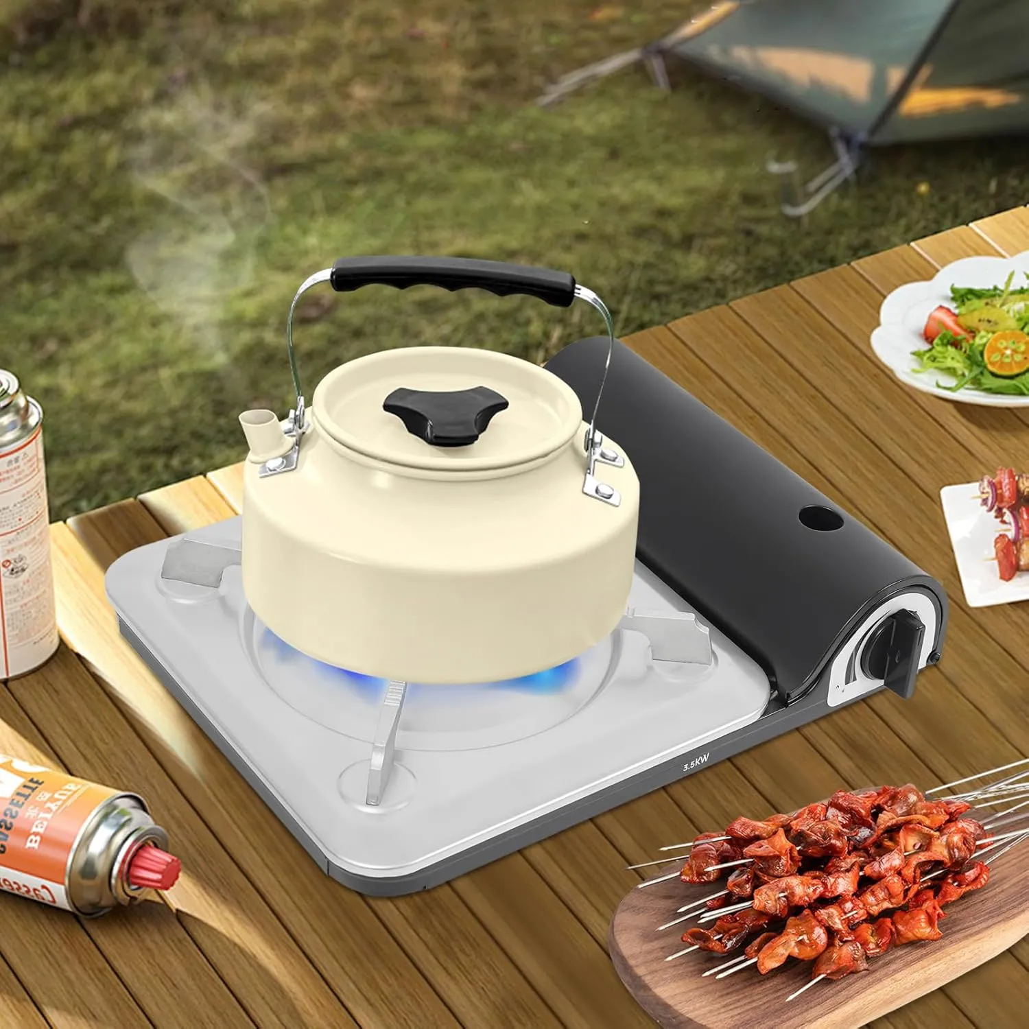 Portable Gas Stove 11,900BTU Extreme High Power Double Wind-Guard Portable Stove Burner for Emergencies, Tailgating, Hiking