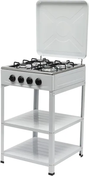 Portable Gas Stove 4 Burner Gas Stove with Removable Leg Stand Outdoor Iron Cast Patio Burner for Camping Cookout White