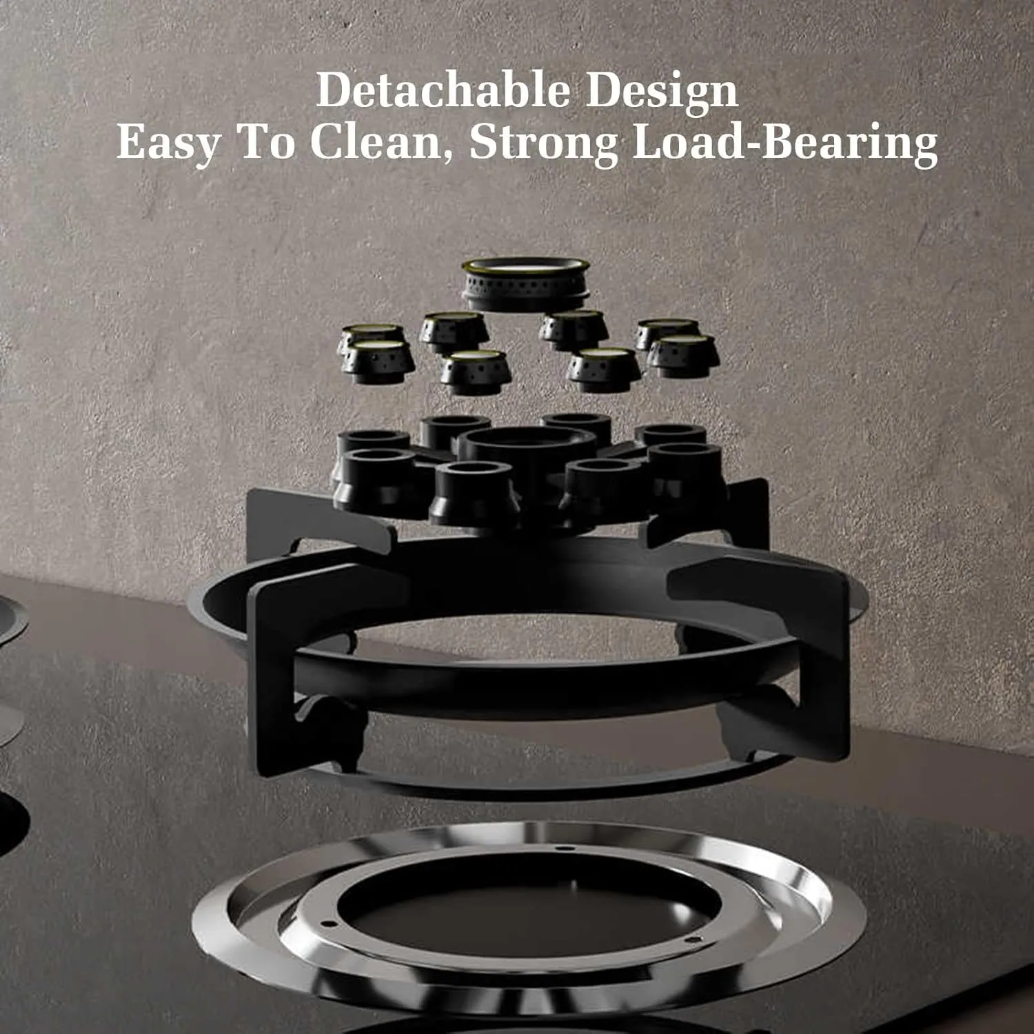 Portable Gas Stove Double Burner, 4.8/5.0KW 9 Cavity High Fire, Black Tempered Glass Cast Iron Pot Holder, For Home Kitchen With Flameout Protection(LPG)