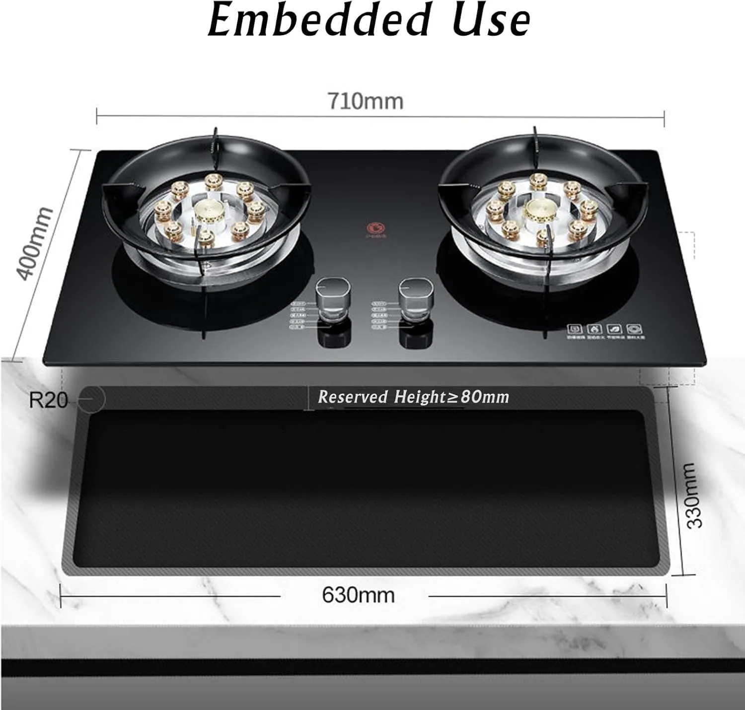 Portable Gas Stove With 2 Burners, 5.2KW 9 Cavity High Fire, Black Tempered Glass Cast Iron Pot Holder With Flameout Protection(LPG)