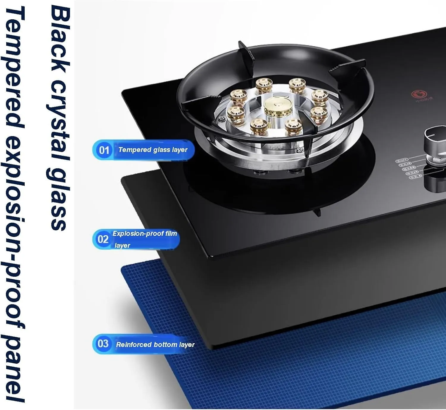 Portable Gas Stove With 2 Burners, 5.2KW 9 Cavity High Fire, Black Tempered Glass Cast Iron Pot Holder With Flameout Protection(LPG)