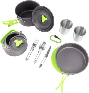 Portable Grill Camping Cookware 12-Piece Non-Stick Camping Pot Set Supplies Kit