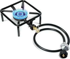 Portable High-Pressure Propane Burner - CSA Certified Outdoor Cooking Stove with LPG Hose, 150,000 BTU for patio,Camping,Tailgating,Home Brewing,and Backyard Grilling - Lightweight & Durable Design