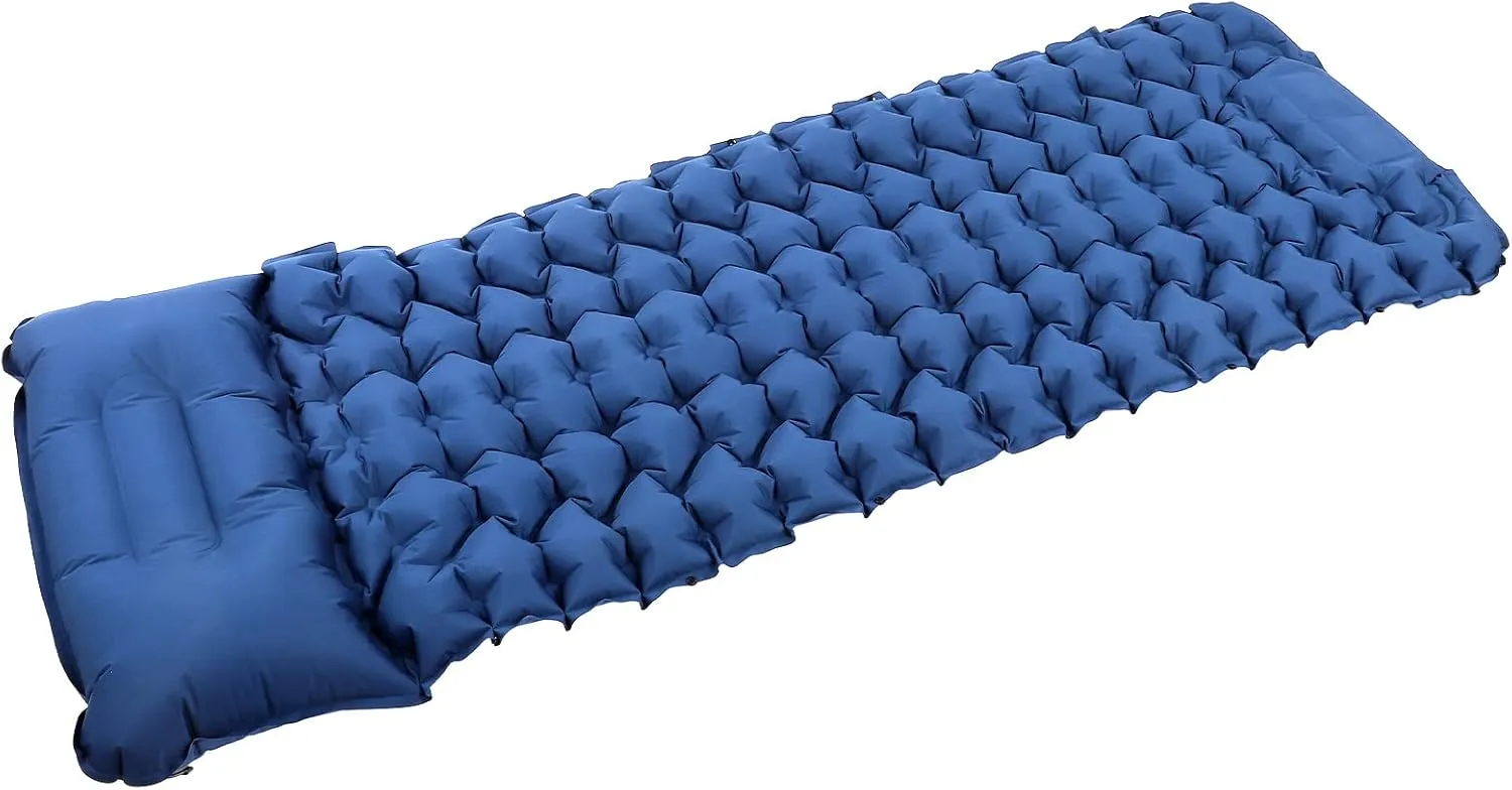 Portable Lightweight Self Inflating Camping Sleeping Pad with Builtin Pillow for Outdoor Hiking Backpacking 40D Nylon TPU Water Blue (Blue)