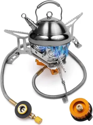Portable Outdoor Gas Camping Stove With 5800W, Backpacking Stove Suitable For Trekking, Hiking, And Picnic, Foldable Burner With Piezo Ignition, silver