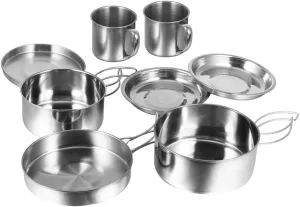 Portable Pot Set 8-Piece Camping Cooking Pan Picnic Cookware Kit Easy-Clean Outdoor Cooking Tool for Hiking BBQ