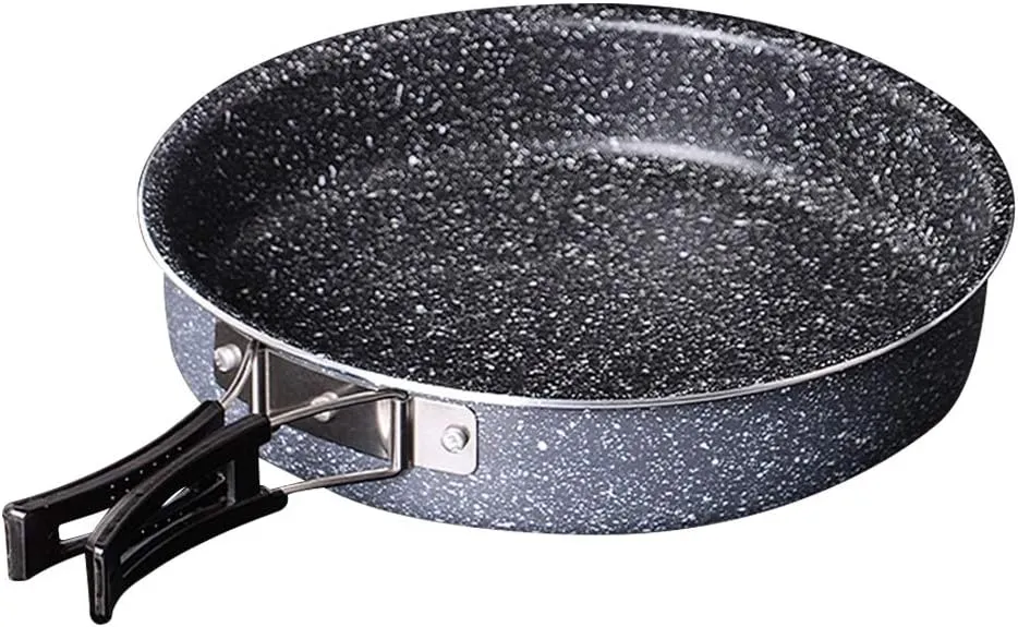 Portable Round Non Stick Frying Pan for Outdoor Camping Picnic Cookware Tableware Utensils with Folding Handle