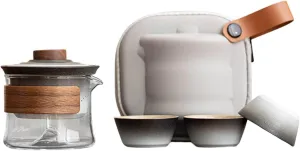 Portable Travel Tea Set, Compact Kung Fu Tea Set with 3 cup for One Set in Travel Bag, Ceramic Teapot for Tea Lovers Home Hotel Office Outdoor Picnic (C)
