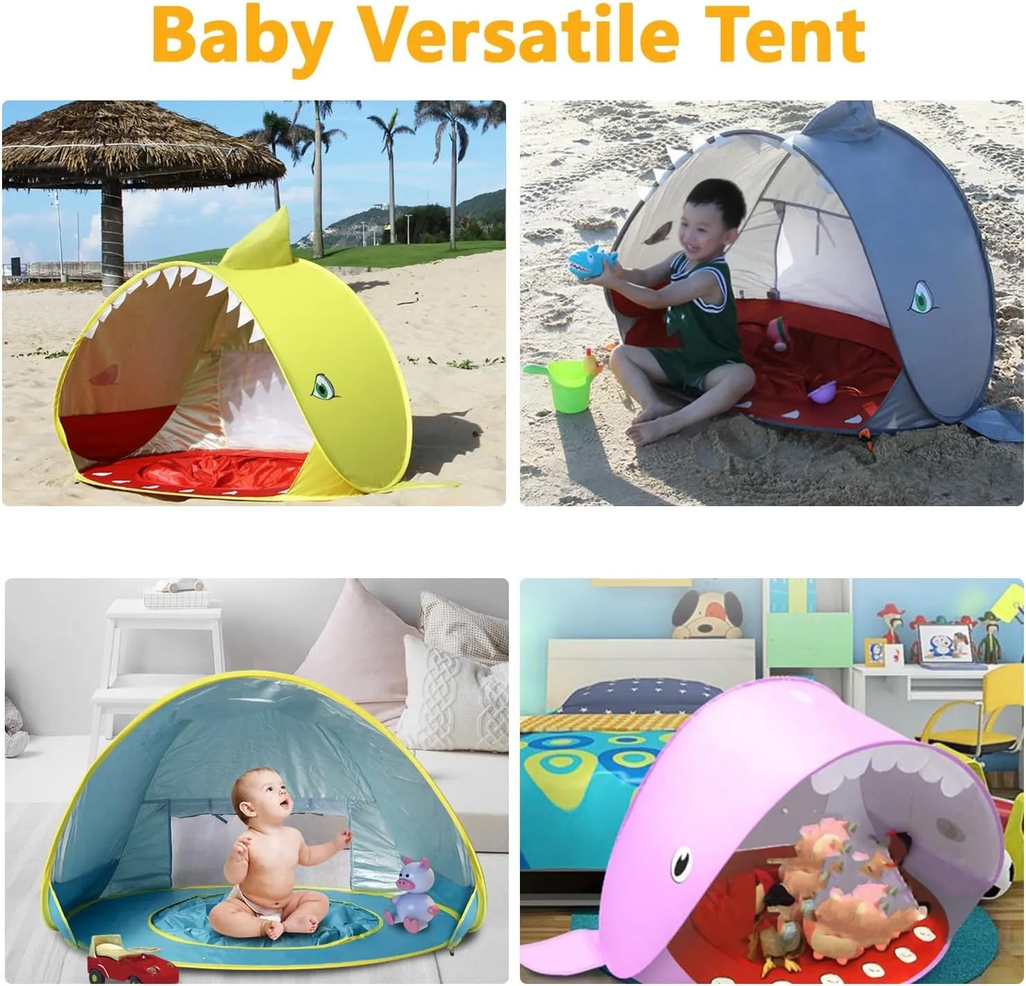 Portable UV-Resistant Baby Beach Tent, Pop up Beach Tent Sun Shade for Beachs, UV Protection Dome for Babies Kids Infant Toddlers(Style-H,SET1)