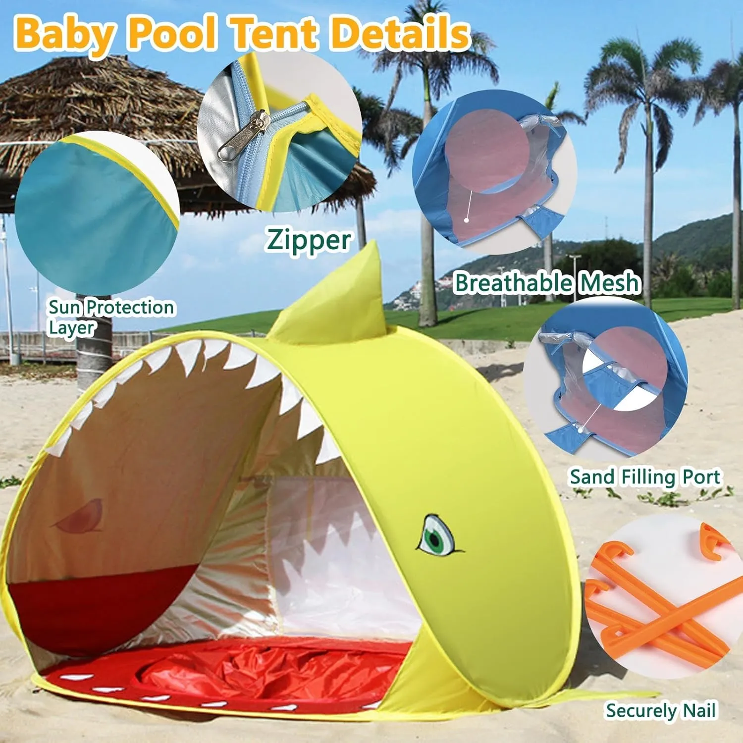 Portable UV-Resistant Baby Beach Tent, Pop up Beach Tent Sun Shade for Beachs, UV Protection Dome for Babies Kids Infant Toddlers(Style-H,SET1)