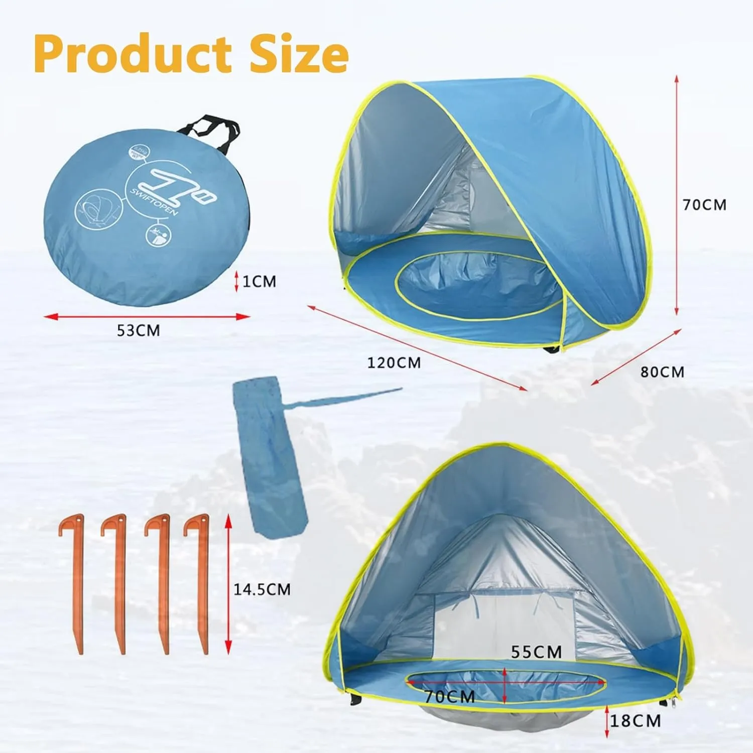 Portable UV-Resistant Baby Beach Tent, Pop up Beach Tent Sun Shade for Beachs, UV Protection Dome for Babies Kids Infant Toddlers(Style-H,SET1)