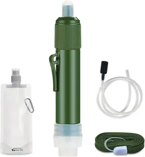 Portable Water Filter, Survival Emergency Water Purifier with Drinking Bag and Filter Straw, 3 Layer Filtration System, Water Filter Ideal for Outdoor Camping Hiking Travel Backpacking,1 Pack