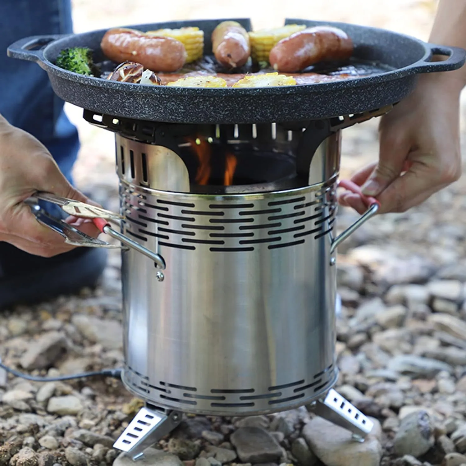 Portable Wood Burning Stove Camping Hiking Survival Backpacking Stove Powerful Efficient Wood Burning and Low Smoke Gasification Rocket Stove for Quick Boil Compact