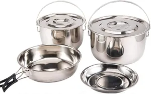 Pot Pan Kettle Set Camping Cookware Set Compact Stainless Steel Cooking Pots and Pans for Camping, Picnic