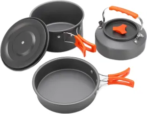Pot with Tableware Combination Antislip Non Stick Coating Camping Cookware Set, Aluminum Alloy Compact Portable, Includes Soup Pot, Frying Pan, Teapot, and Storage Bag