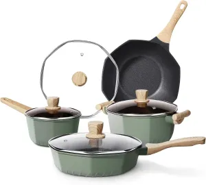 Pots and Pans Set Non Stick, 8 Pieces Induction Cookware, Octagon Nonstick Kitchen Cookware Sets with Frying Pans/Casserole/Saucepan(PFOS, PFOA Free)
