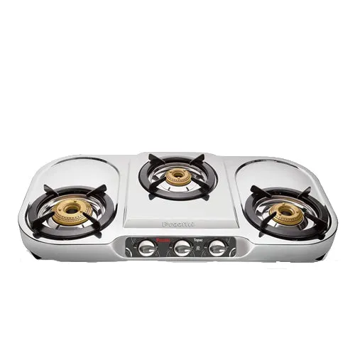 Preethi Topaz Stainless Steel 3 Burner Gas Stove, Manual Ignition ( 19000016 , Silver )