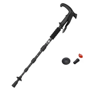 Premium Portable Folding Trekking Pole – Lightweight Alloy Shaft, Carbon Tungsten Steel Tip, Adjustable T-Handle, 4-Section Telescopic Walking Stick for Hiking, Camping, and Elderly Use
